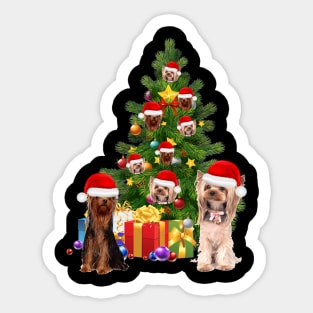 Yorkie dog Christmas Tree T-Shirt Sticker